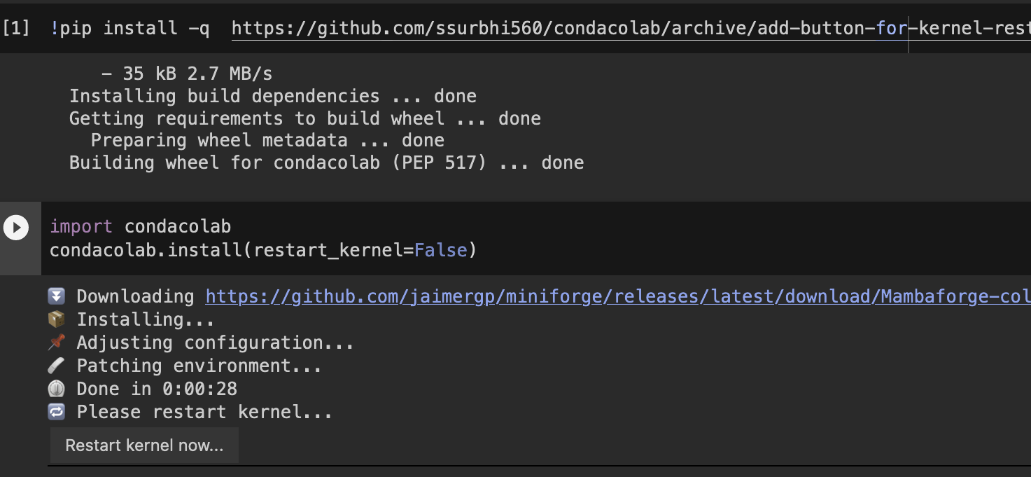 Using restart_kernel argument to get a button for kernel restart.